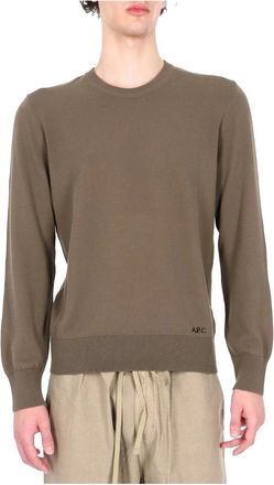 A.P.C. Rondgebreide trui - Heren - Ronde hals truien - Bruin - L - Katoen - Truien & Vesten
