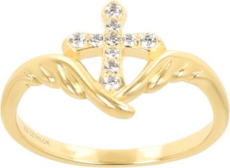 Autentica Polished Cross And Wings Band Ring