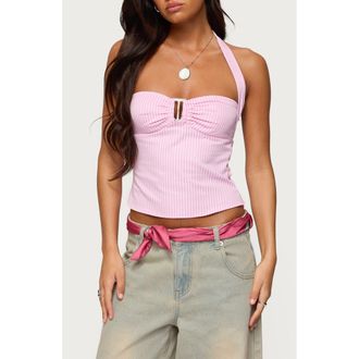 Edikted Caitie Stripe Halter Top in Pink at Nordstrom, Size X-Small