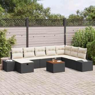 vidaXL Vidaxl - Conjunto De Sof&aacute; De Jard&iacute;n Con Coj&iacute;n 9 Pcs Negro Polirat&aacute;n