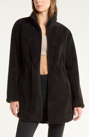 Zella Faux Shearling Longline Jacket in Black at Nordstrom Rack, Size Medium