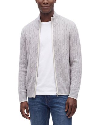 N.Peal N.Peal Contrast Cable Full Zip 100% Cashmere Mock Neck Sweater