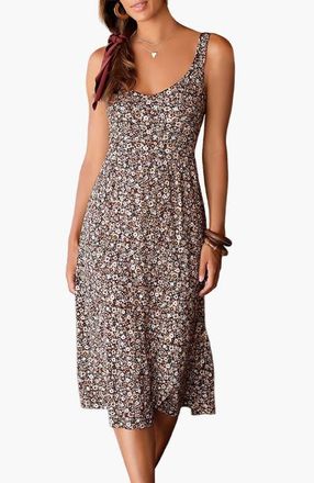 Lascana Womens Floral Bow Detail Dress in Brown Multi at Nordstrom, Size 14