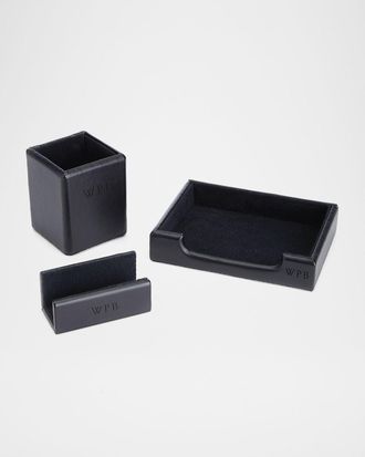 Royce Leather Monogrammed Leather Executive Desk Accessory Set, Personalized