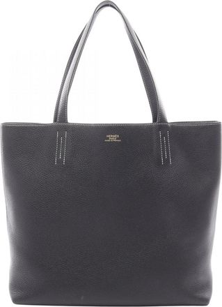 Herm&egrave;s Black Navy Taurillon Clemence Leather Tote Bag (Pre-Owned)