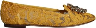 Dolce & Gabbana Kristalversierde balletflats mosterd - Dames - Ballerinas - Geel - 35 EU - Katoen - Schoenen
