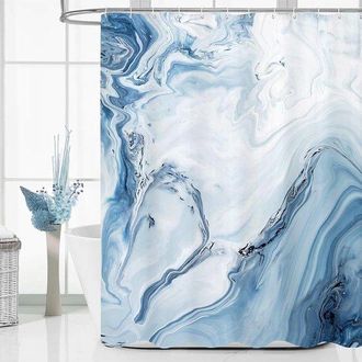 OEM Cortina De Ducha, Cortina De Ducha Antimoho, M&aacute;rmol, Poli&eacute;ster Lavable, Impermeable, Lavable A M&aacute;quina, 180 X 200 Cm, Azul