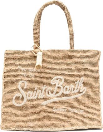 MC2 Saint Barth Rectangular Woven Tote Bag with Cursive Logo