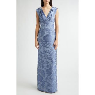 Lela Rose Textured Floral Jacquard Gown in Bluebell at Nordstrom, Size 2