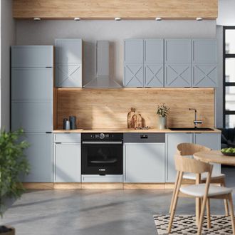 Vicco Mueble De Cocina Fame-line, Roble Azul Claro/gris Dorado, 300 Cm Sin Encimera, Vicco
