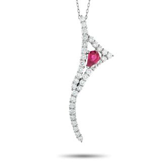 Luxury Bazaar Platinum 2.10ct Diamond and Ruby Kite Pendant Necklace MF35-031626