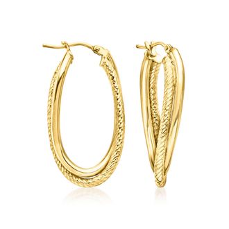 Canaria Canaria Italian 10kt Yellow Gold Double-Oval Twisted Hoop Earrings