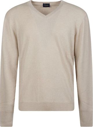 Drumohr Kasjmier V-hals Trui - Heren - V-hals truien - Beige - XL - Kasjmier - Truien & Vesten
