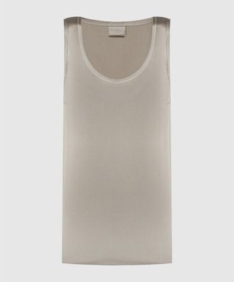 Brunello Cucinelli Light Beige Silk Sleeveless Shirt, Size X-Large