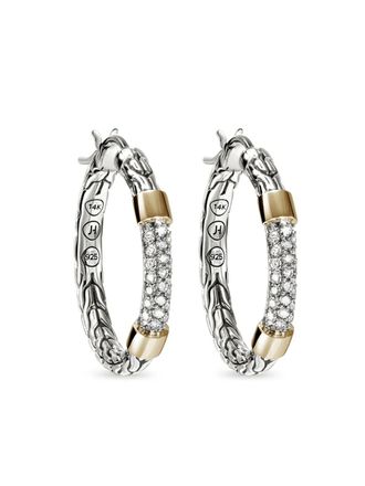 John Hardy sterling silver 14k yellow gold chain-link diamond hoop earrings