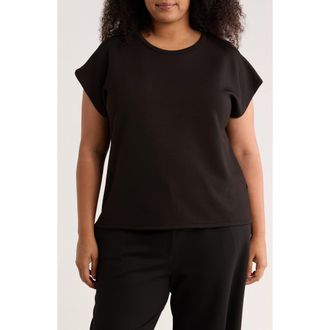 T Tahari Cap Sleeve Scuba Knit T-Shirt in Black at Nordstrom Rack, Size 2X