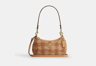 Coach Womens Teri Mini Crossbody Bag With Gingham Print in Beige | Straw