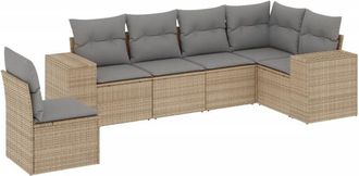 vidaXL Vidaxl - Juego De Sof&aacute;s Jard&iacute;n Con Cojines 6 Pzas Rat&aacute;n Sint&eacute;tico Beige