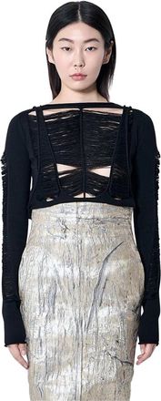 Rick Owens Gedistresseerde wollen ronde hals lange mouw top - Dames - Longsleeves - Zwart - L - Wol - Tops