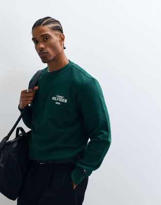Tommy Hilfiger felpa girocollo con logo grafico 1985 in verde scuro