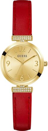 Guess Goldtone Red Leather Strap Watch, 28mm at Nordstrom