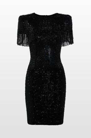 Jenny Packham Swish Sequin-Embellished Beaded Mini Dress in Liquorice at Nordstrom, Size 16 Uk