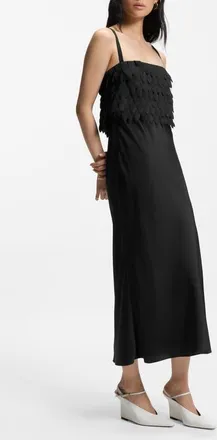 BOSS Dalaster Faux Feather Bodice Maxi Dress in Black at Nordstrom, Size 10