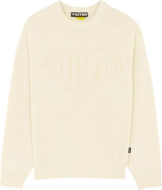 Iuter Links Logo Knit Sweater - Heren - Ronde hals truien - Beige - S - Wol - Truien & Vesten