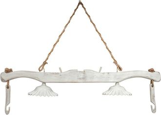 Biscottini International Lampadario Juego Trabajado Artesanalmente De Madera Maciza De Tilo Con Pantallas Corrugadas De Cer&aacute;mica Blanca