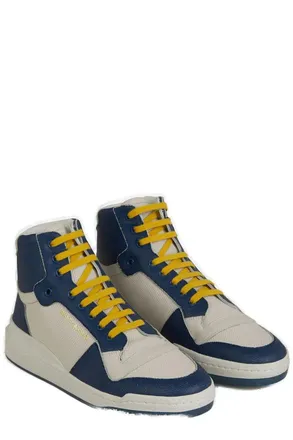 Saint Laurent Mens Blue Calf Leather Mid Top Sneakers