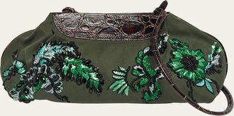Dries Van Noten Medium Beaded Cotton Clutch Bag