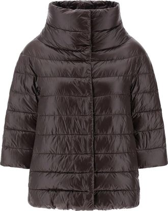 Herno Lichtgewicht donsjack met drukknoopsluiting - Dames - Winterjassen - Bruin - L - Nylon - Jassen