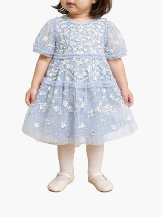 Needle & Thread Garland Ribbon Baby Dress in Dusk Blue/cream at Nordstrom, Size 18-24M