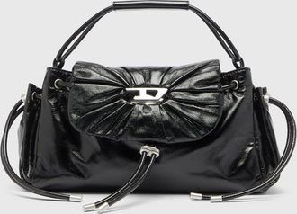 Diesel Scrunch-D - Top-handle bag in shiny wrinkled leather - Handbags - Woman - Black