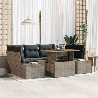 vidaXL Vidaxl - Conjunto De Comedor De Jard&iacute;n Con Coj&iacute;n 7 Pcs Gris, Marr&oacute;n
