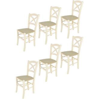 Tommychairs Tommychairs 6 Sillas Cross En Haya Anilina Blanca, Asiento Tela C&aacute;&ntilde;amo