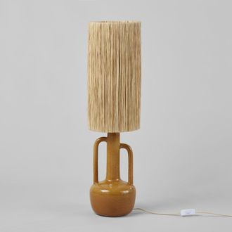 Maisons du monde L&aacute;mpara de gres mostaza con pantalla de rafia
