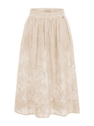 Liu Jo Midi Skirt with Tone-on-Tone Floral Embroidery and Side Pockets