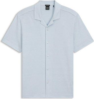 BOSS Powell Linen & Cotton Camp Shirt in Light/pastel Blue at Nordstrom, Size Xx-Large