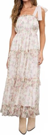 Blu Pepper Floral Chiffon Tie Strap Ruffled Tiered Midi Dress In Oatmeal Multi