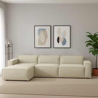 Dmora Sof&aacute; Fijo Dgarzy, Sof&aacute; Modular 4 Plazas Pen&iacute;nsula Izquierda, 100% Made In Italy, Sof&aacute; Moderno En Tela, Cm 340x170h70, Beige - Dmora