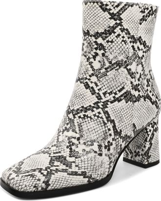 EDEFS Elegant Square Toe High Heel Ankle Boots Crafted with a Chunky 3 Inch Heel Short Booties for Winter and Autumn with Side Zipper Snakeprint Sankeskin U