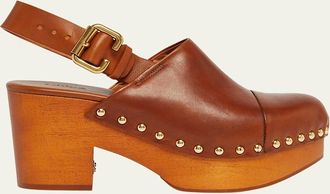 Chlo&eacute; Jeannette Leather Slingback Platform Clogs