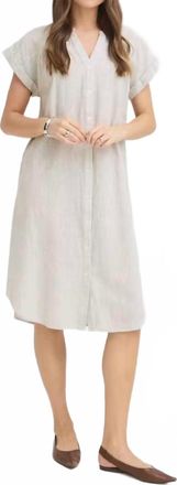 b.young Button Down Cuffed Sleeve Linen Dress In Vetiver