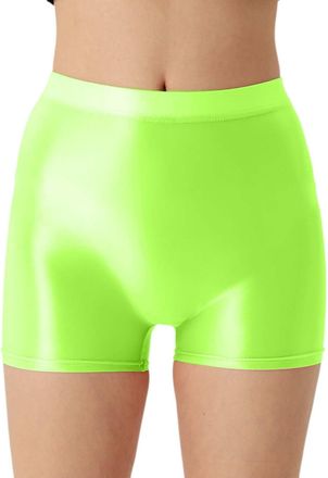 Generic Womens Shiny Oily Boyshort Panties Glossy High Waist Boxer Shorts Solid Elastic Underpants, 05-Pink, M