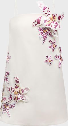 Oscar De La Renta Strapless Watercolor Orchid Bugle Beaded Mini Dress