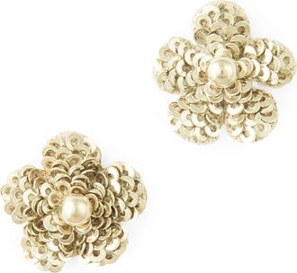 Deepa Gurnani Kioko Sequin Flower Statement Earrings in Silver at Nordstrom
