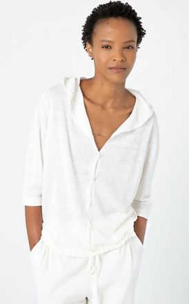 Kinross Cashmere Drawstring Hooded Cardigan In White