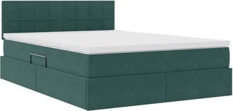 vidaXL Bed with Mattress with Headboard Dark Green 140 x 190 cm Velvet vidaXL