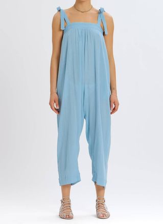 Something Navy Tie Shoulder Wide Leg Jumpsuit In Blue